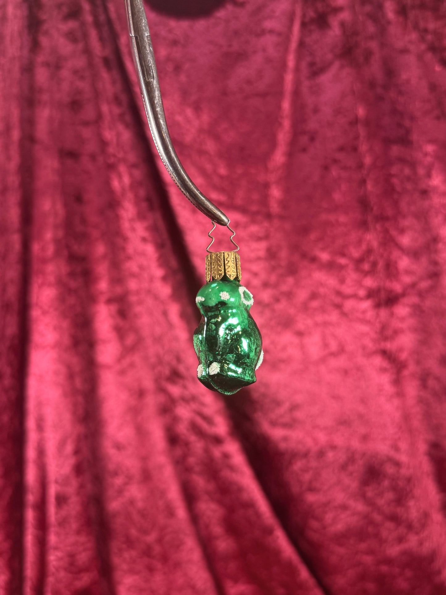 Vintage Christmas - Handblown Glass Ornament - Green Bunny - Czech Republic