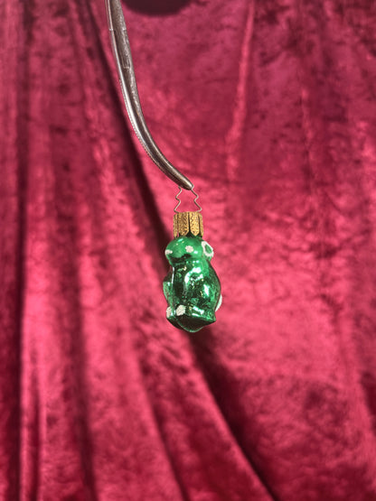 Vintage Christmas - Handblown Glass Ornament - Green Bunny - Czech Republic