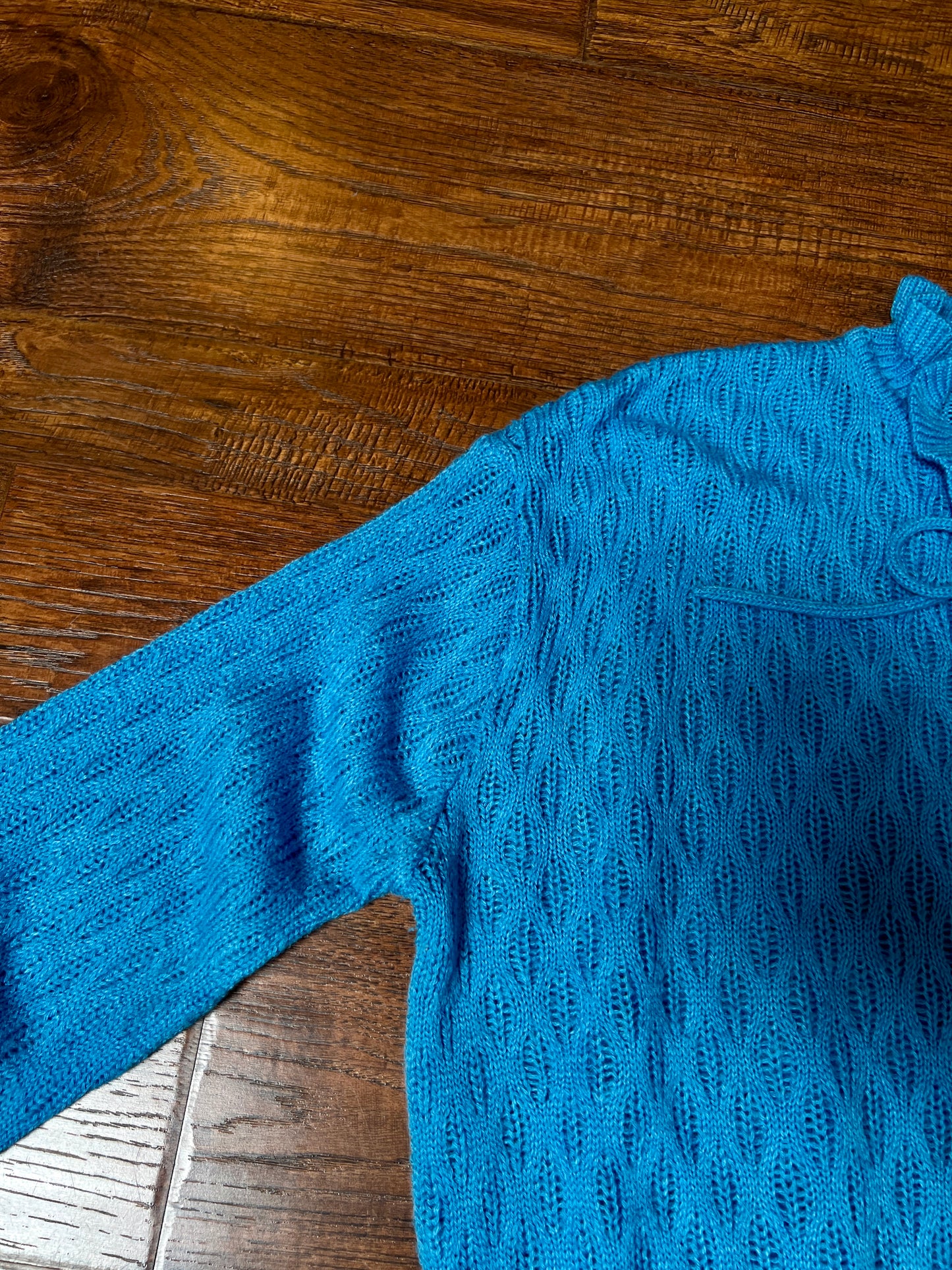 Vintage Gianni Benini Sweater - Robin's Egg Blue Open Knit Tie Neck Pullover - Medium