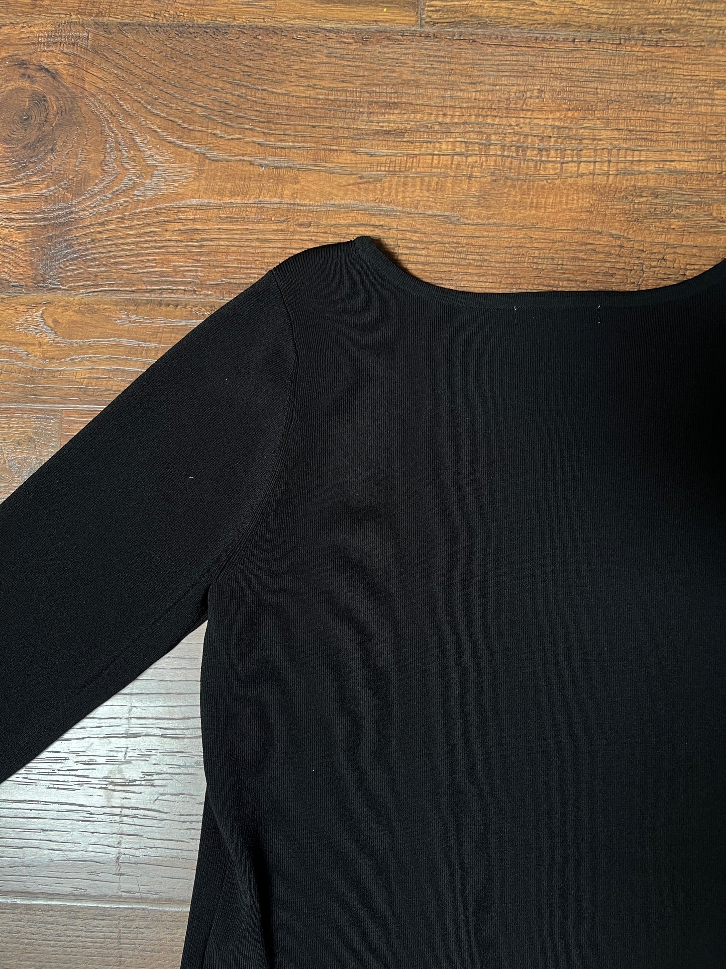 Vintage Notations Rayon Blend Black Top — Polka Dot Bow Trim - Size Large