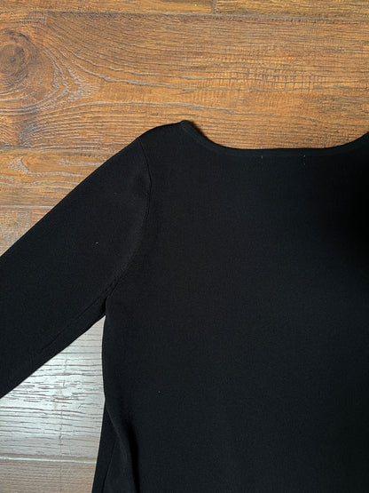 Vintage Notations Rayon Blend Black Top — Polka Dot Bow Trim - Size Large