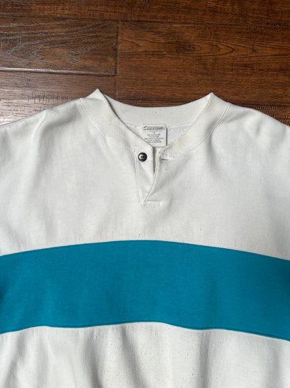 Vintage Clothing - Pullover Crewneck Sweatshirt - Turquoise Blue Stripe - Cheetah - Medium