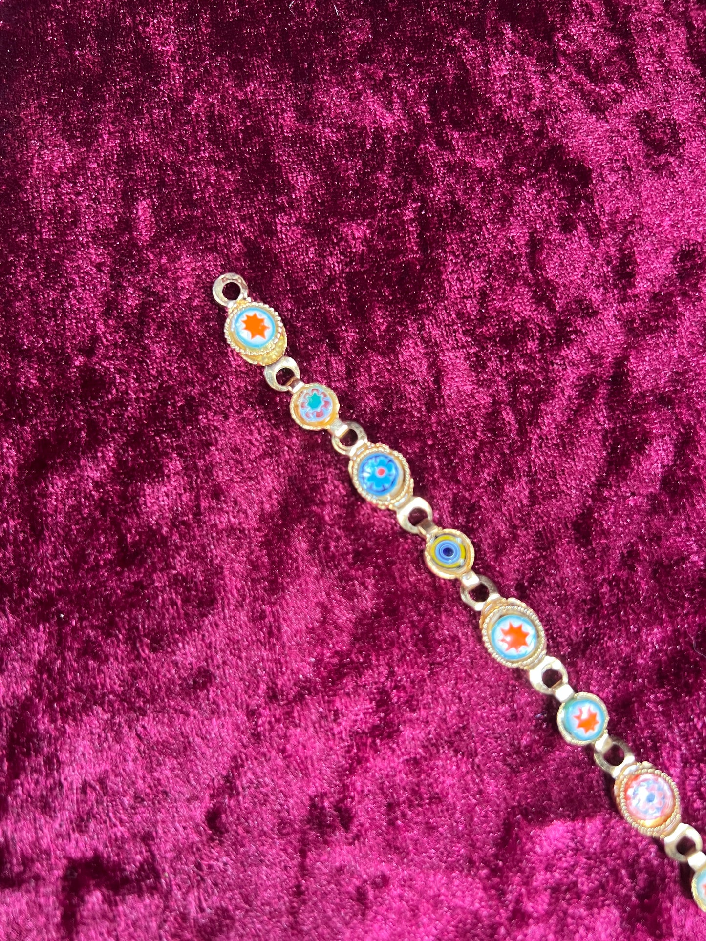 Vintage Jewelry - Bracelet - Gold Tone Metal - Round Glass Tiles