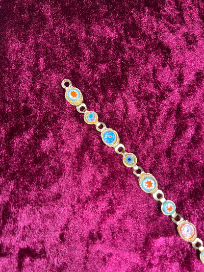 Vintage Jewelry - Bracelet - Gold Tone Metal - Round Glass Tiles