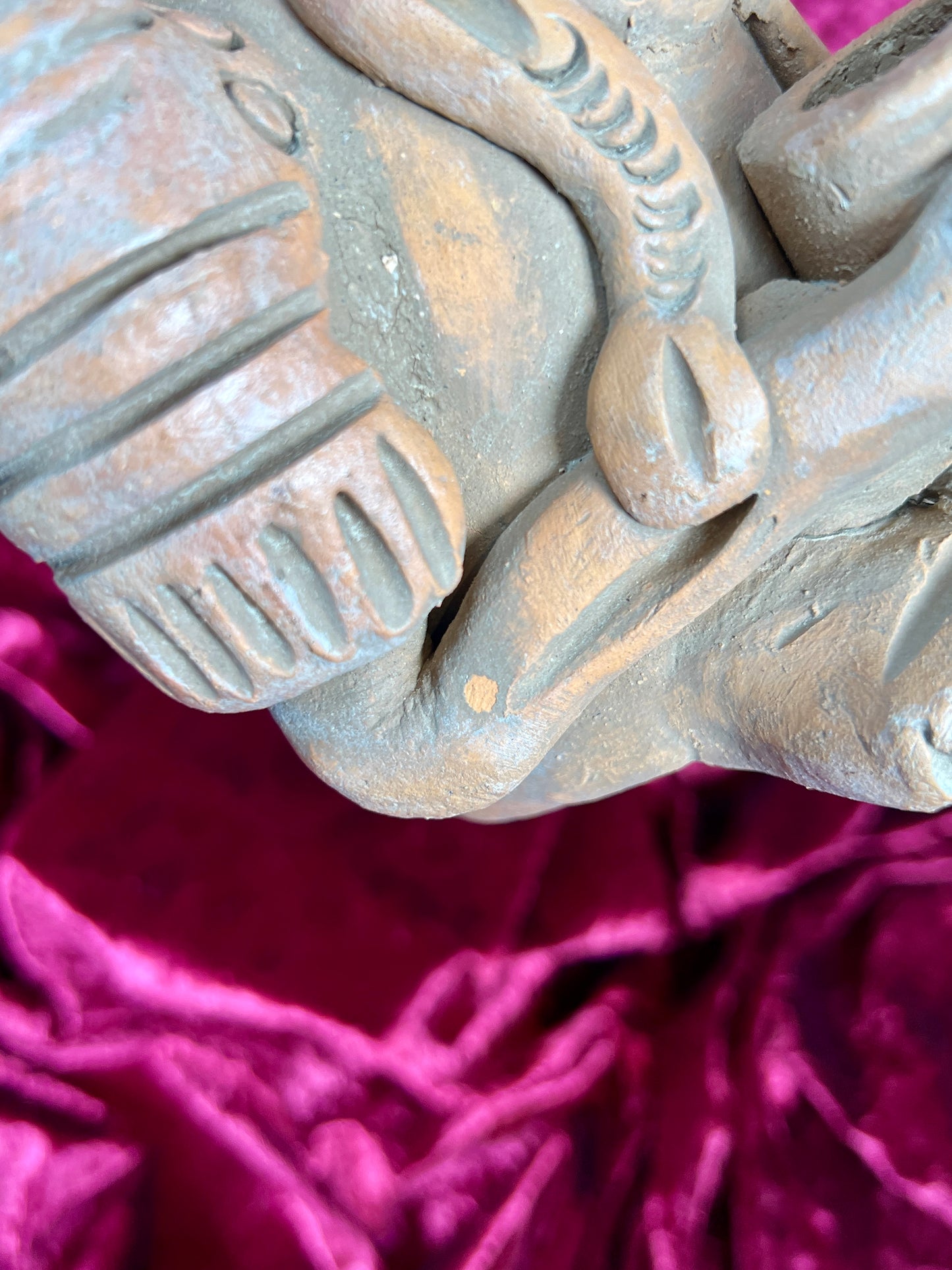 Vintage Oddities - Altar Candelabra - Red Clay Mayan / Aztec Deity Effigy