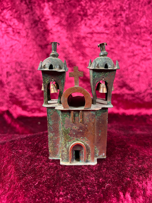 Vintage Religio - Miniature Ayacucho Church with Bells - Copper