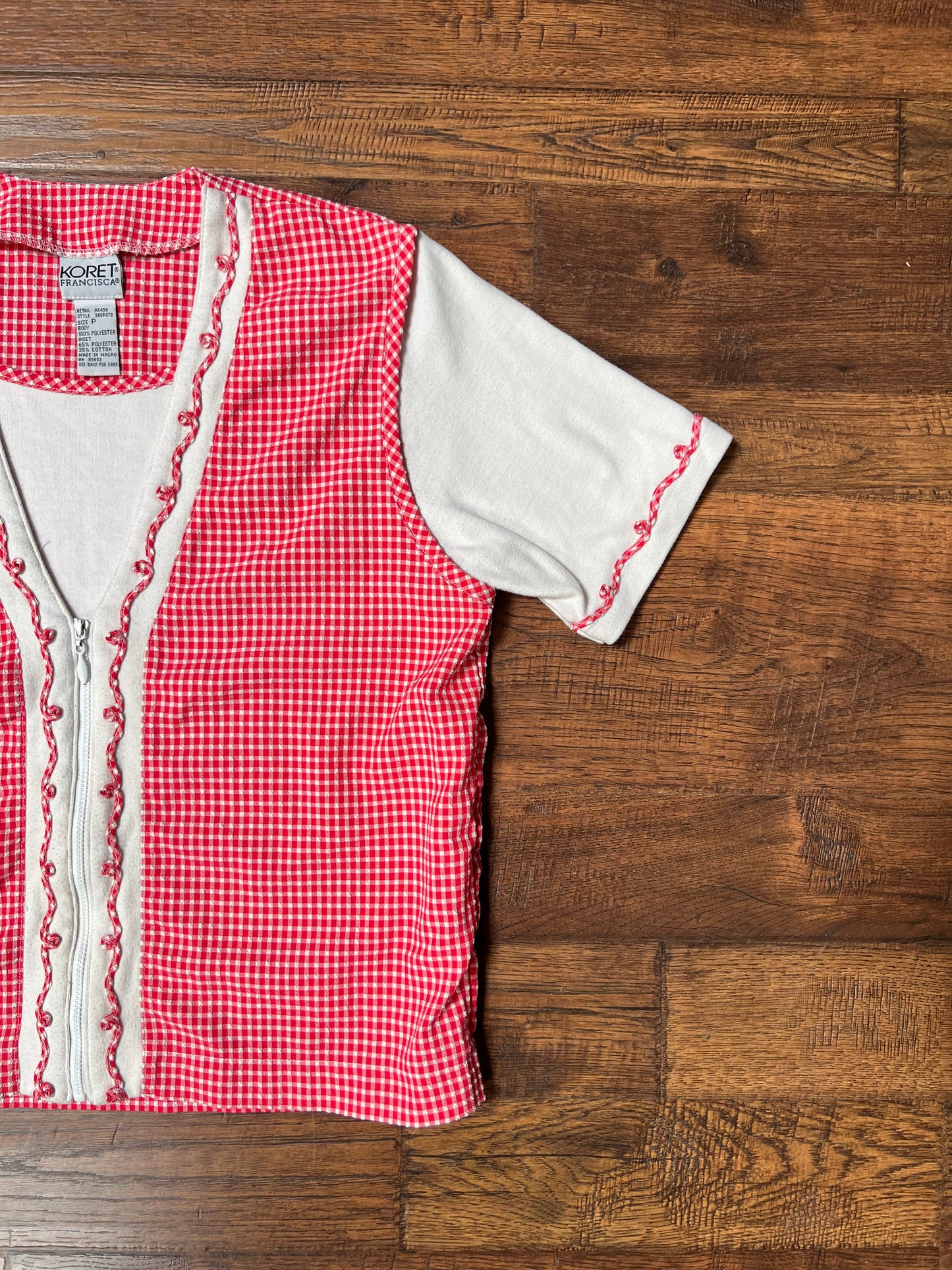 Vintage Clothing - T-Shirt Vest - Red Gingham - Koret Francisca - Medium