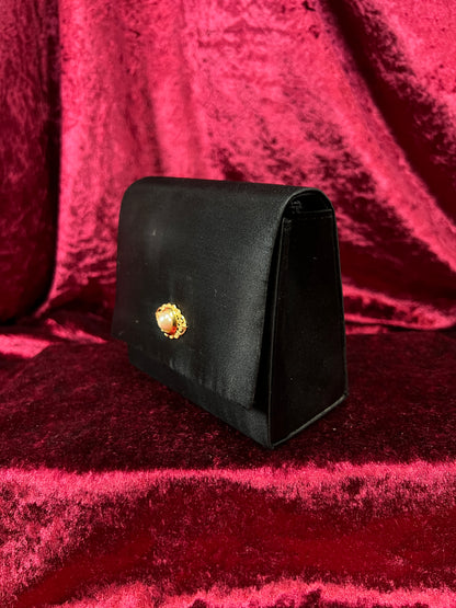 Vintage La Regale Satin Evening Bag - Faux Pearl Clasp Black Crossbody Purse