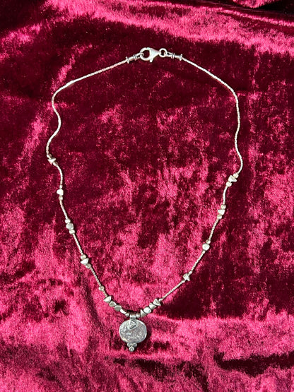 Vintage Jewelry - Dainty Necklace - 925 Silver - Cut Green Glass Pendant - Silpada