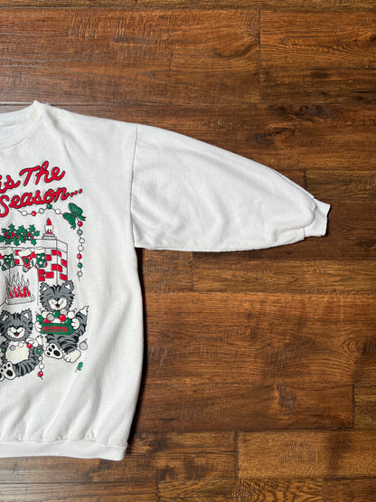Vintage Clothing - Pullover Sweatshirt - Meowy Christmas - Saxon Cove - Medium