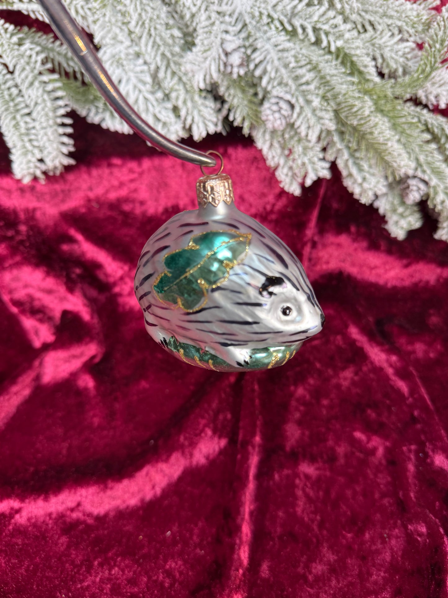 Vintage Christmas - Handblown Glass Ornament - Silver Hedgehog