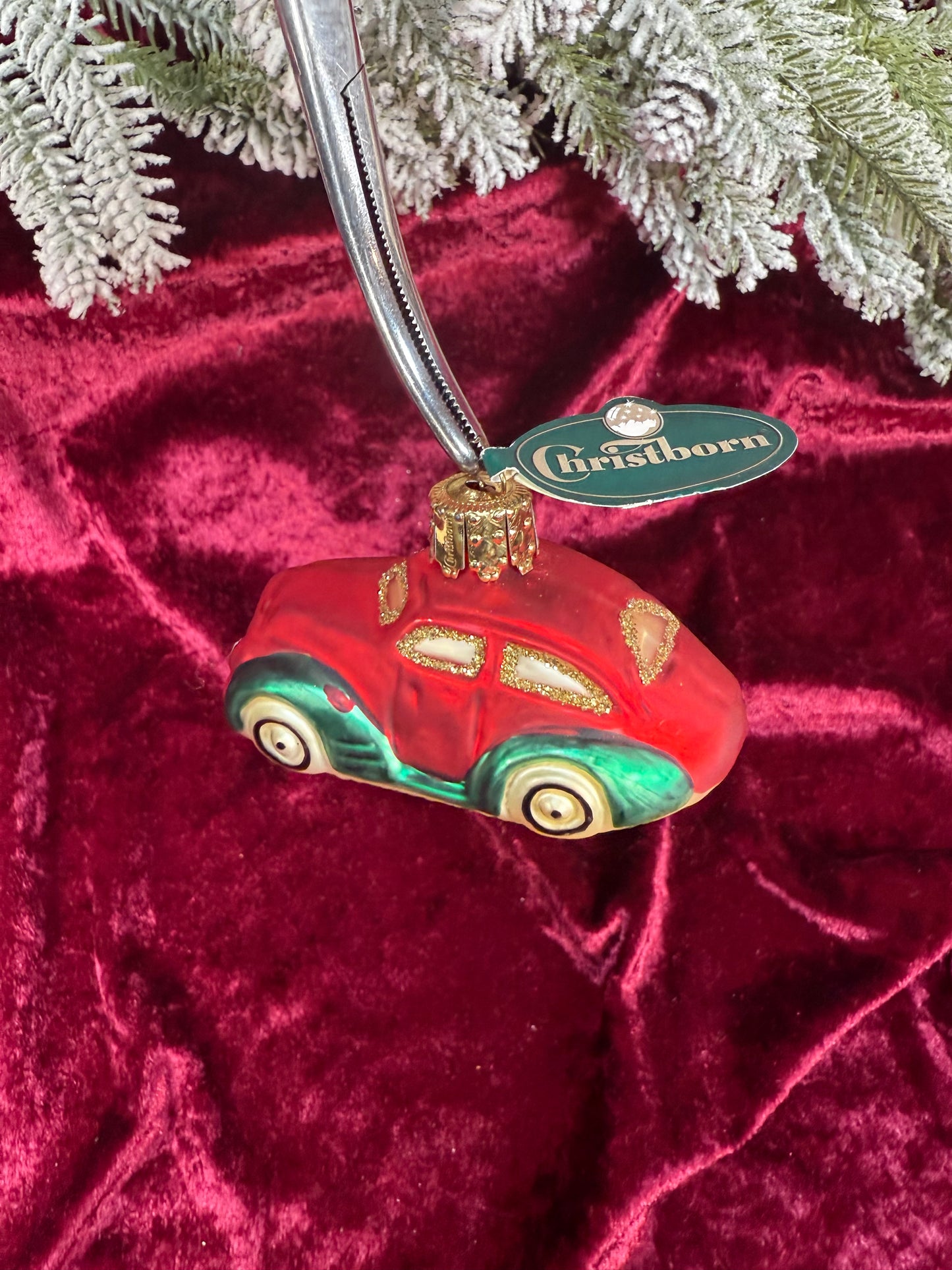 Vintage Christmas - Handblown Glass Ornament - Red Car - Christborn - Germany