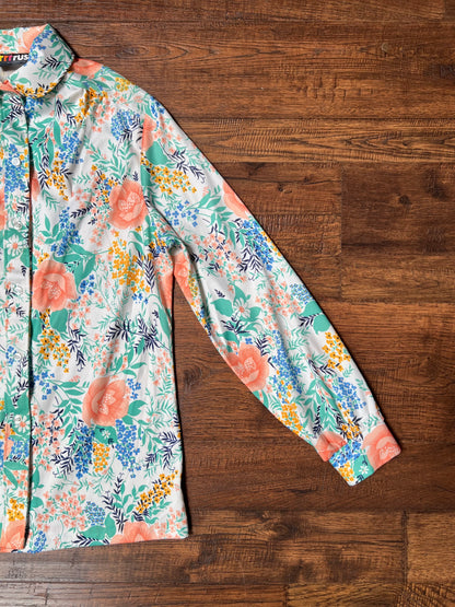 Vintage Clothing - Button Down Blouse - Illustrated Florals - Rrrruss - Medium