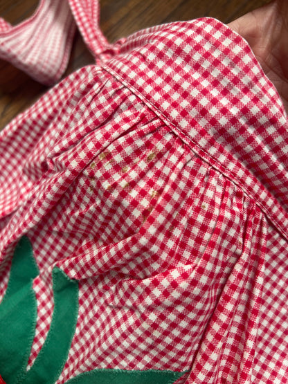 Vintage Clothing - Handmade Half Apron - Red and White Gingham - Apple Pocket