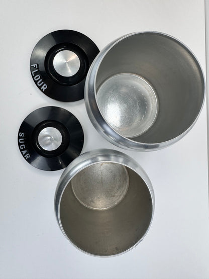 Vintage Kromex Aluminum Canister Set - Flour & Sugar - Black Lid