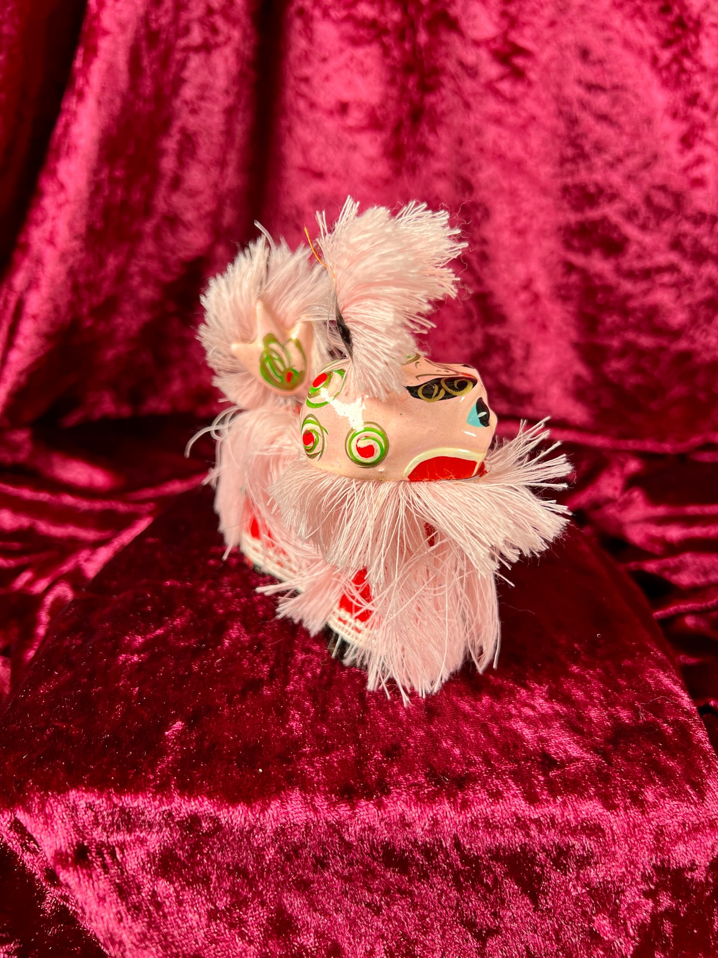 Vintage Figurine - Miniature Traditional Chinese Lion - Pink - Made In China