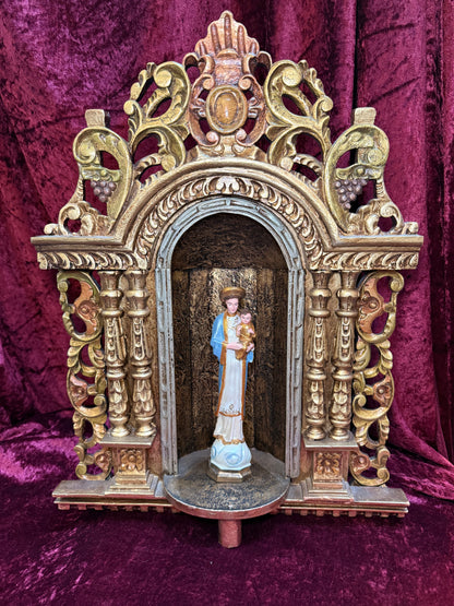 Vintage Hand Carved Wooden Altar - Immaculate Conception of Mary - Gold Shrine Devotional