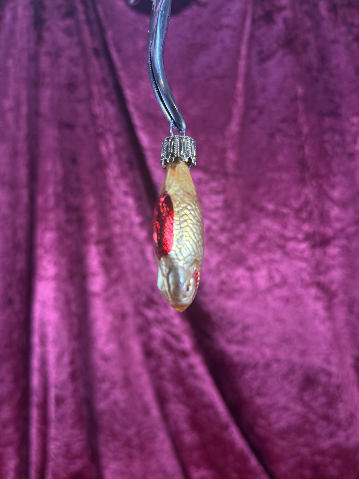 Vintage Christmas - Handblown Glass Ornament - Yellow and Red Fish - 2.5"