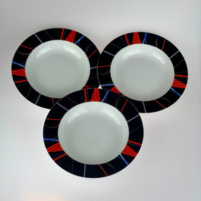 Set of 3 Studio Nova Jazz Black L9229 Rimmed Soup Bowls - by Larry Laslo