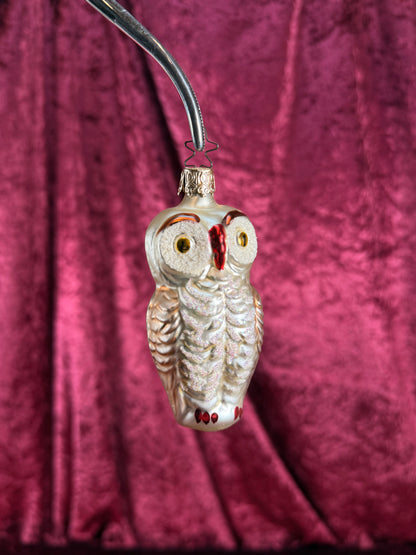 Vintage Christmas - Handblown Glass Ornament - Glitter Owl - Inge Glas - Germany