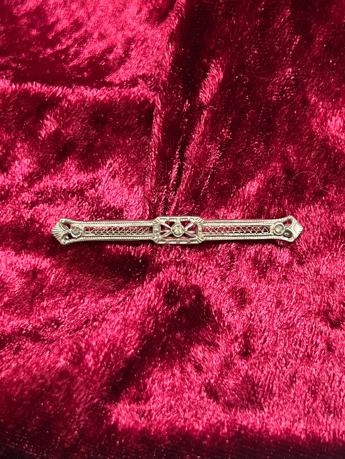 Vintage Jewelry - Brooch - Victorian Bar Pin - Silver Tone Metal - Clear Cut Crystals