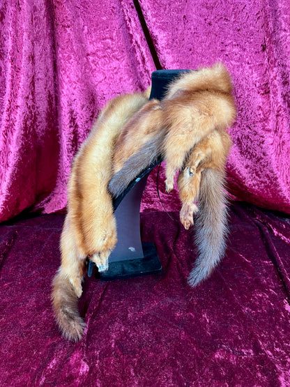 Vintage Fur Shoulder Wrap Stole – Four Red Foxes - 51"