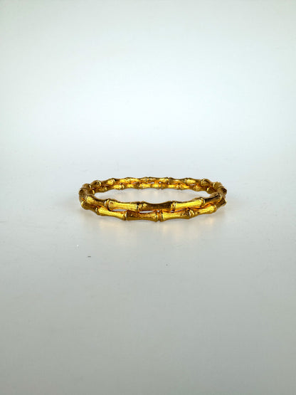 Vintage Gold Tone Double Stacked Bamboo Bangle Bracelet