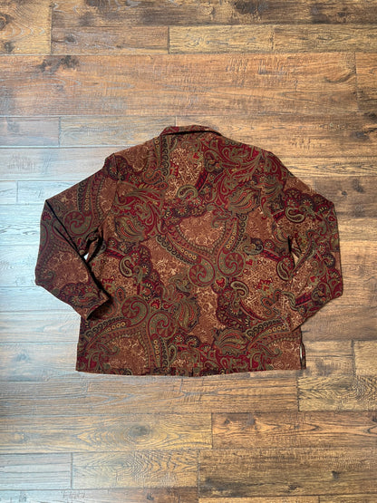 Vintage Clothing - Long Sleeve Button Up Shirt - Dark Orange Paisley - Draper’s & Damon’s Petites - X-Large