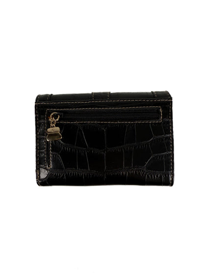 Vintage Wallet - Black Faux Alligator - Kathy Van Zeeland Tri-Fold