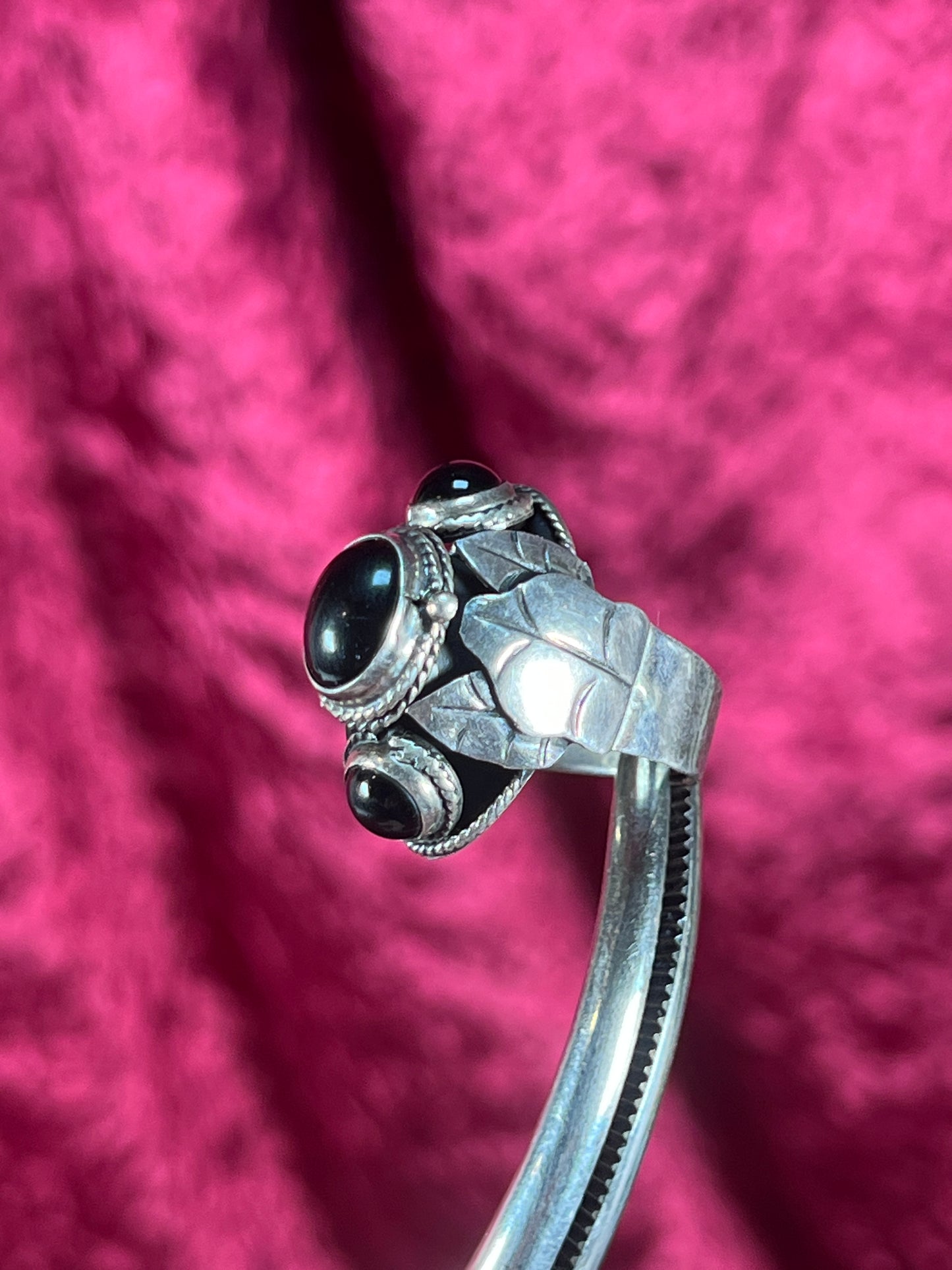 Vintage Jewelry - Adjustable Poison Ring - 925 Silver - Black Onyx Center Stone - Taxco