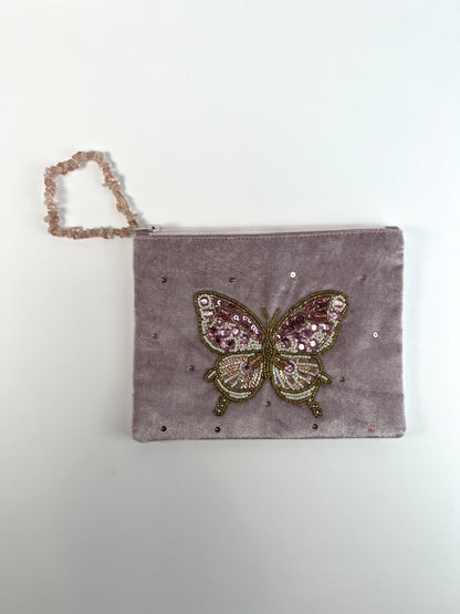 Purse - Wristlet Pouch - Sequin Butterfly - Lilac