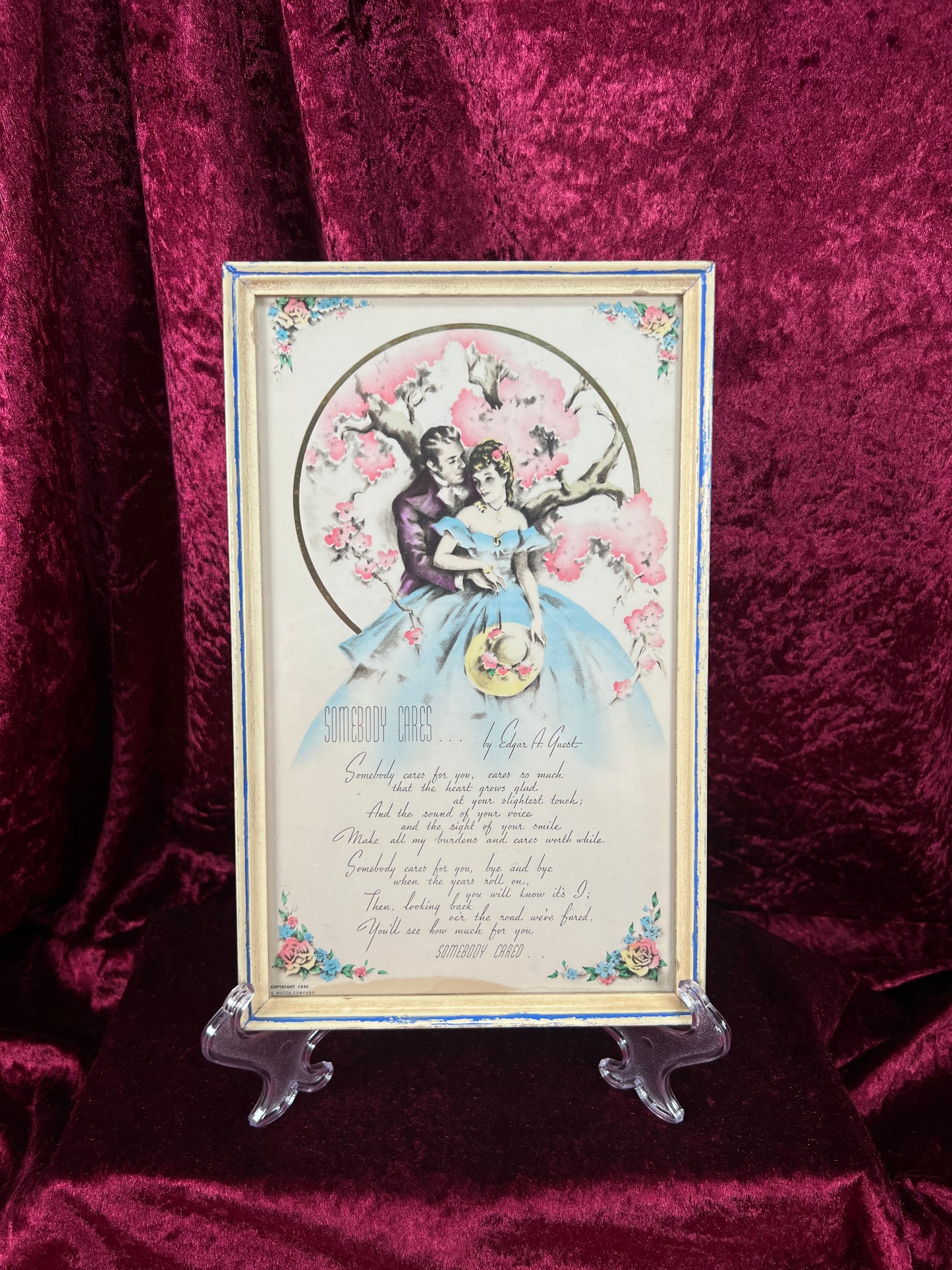 Vintage Wood Framed Print - 1938 Somebody Cares Edgar A. Guest Poem