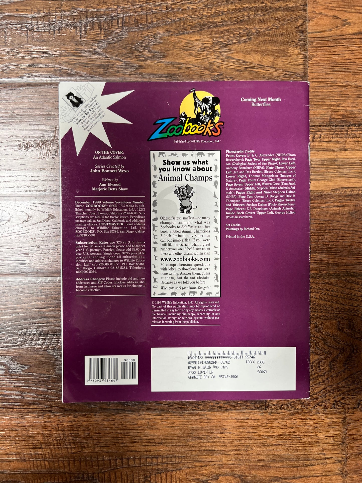 Vintage Ephemera - Magazine - Zoobooks - Animal Champions 2 - December 1999