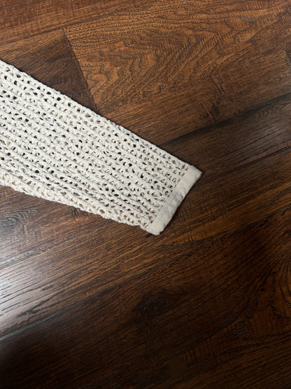 Vintage David Wayne Cotton Crochet Sweater – Ivory Open Knit Floral V-Neck – Medium