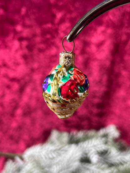 Vintage Christmas - Handblown Glass Ornament - Basket Of Flowers