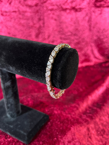 Vintage Jewelry - Tennis Bracelet - Silver Tone - Triangular Cubic Zirconia Stones  - 7.5"