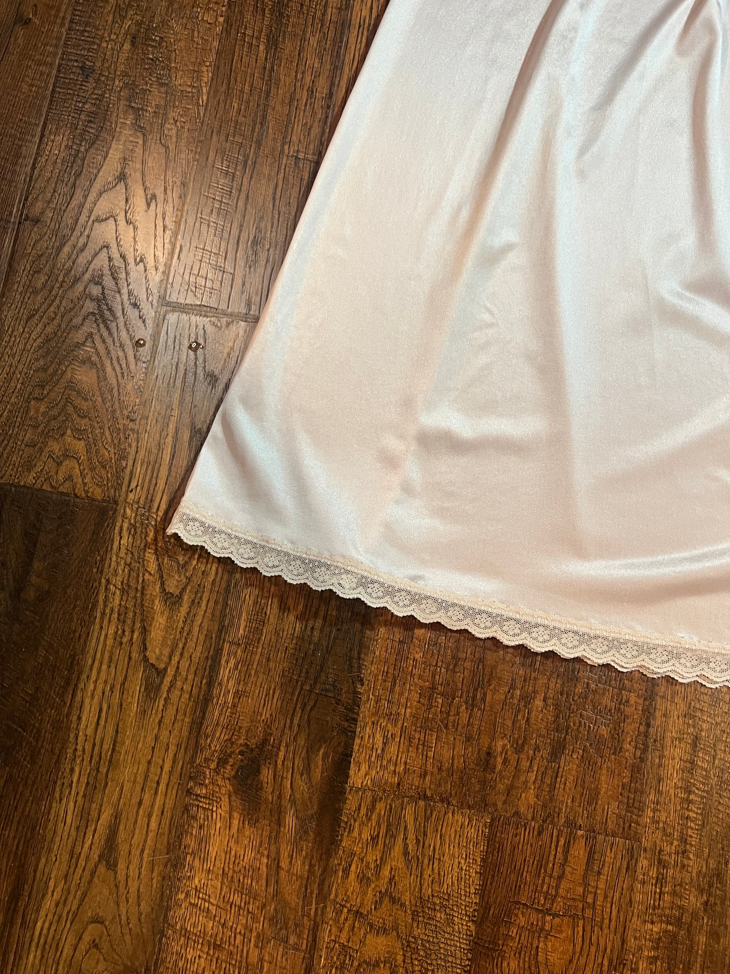 Vintage Clothing - Ankle Length Pink Skirt Slip with Lace Edge - Size Small
