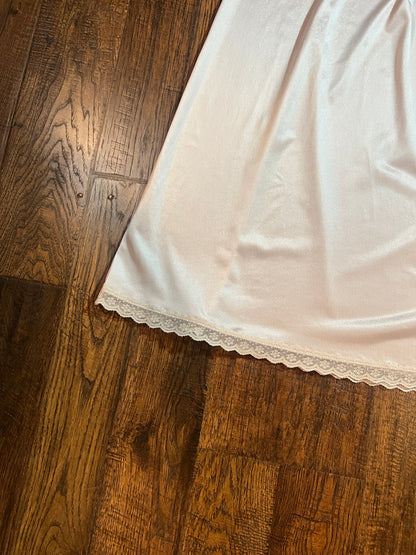 Vintage Clothing - Ankle Length Pink Skirt Slip with Lace Edge - Size Small