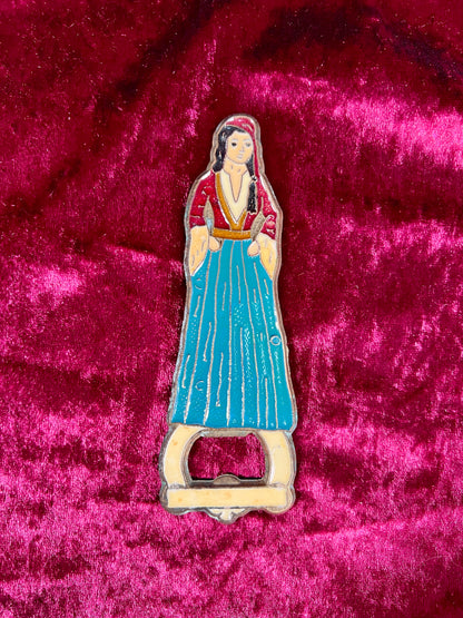Vintage Barware - Brass and Enamel Bottle Opener - Grecian Lady - Made In Greece