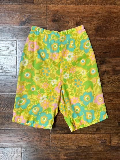 Vintage Clothing - Bermuda Shorts - Groovy Pastel Floral - X-Small - Tailored in California