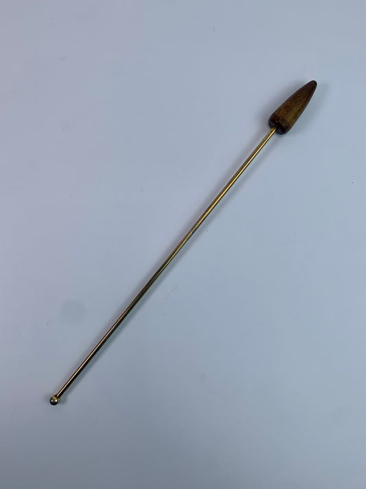 Vintage Barware - Gold Tone Swizzle Stick - Teak Wood Handle