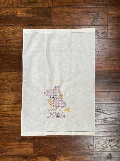 Vintage Linens - Anthropomorphic Embroidered Napkin Set - Hungry Bear, Stubborn Mule, Frisky Pup