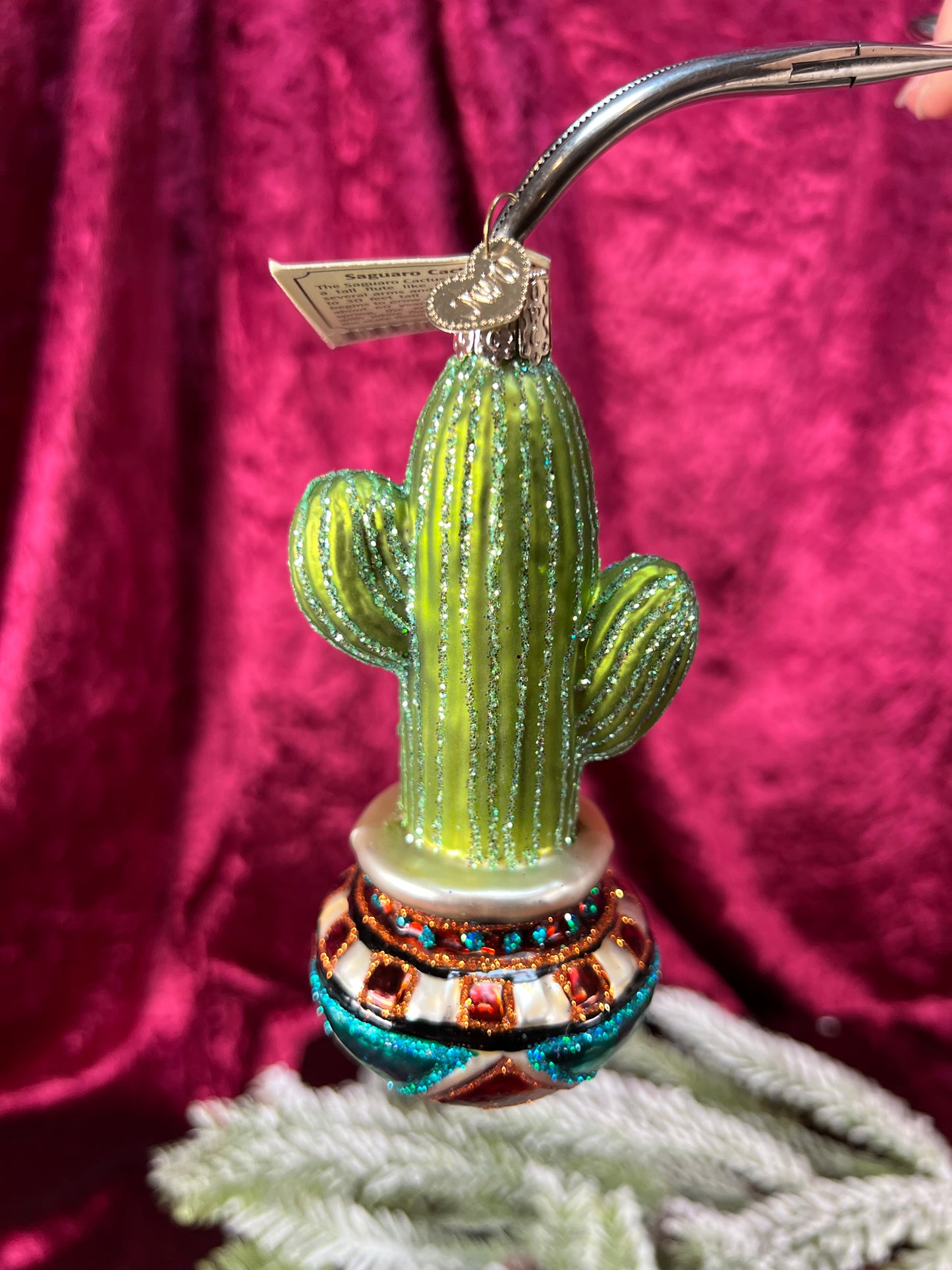 Vintage Christmas - Handblown Glass Ornament - Potted Cactus - Old World Christmas