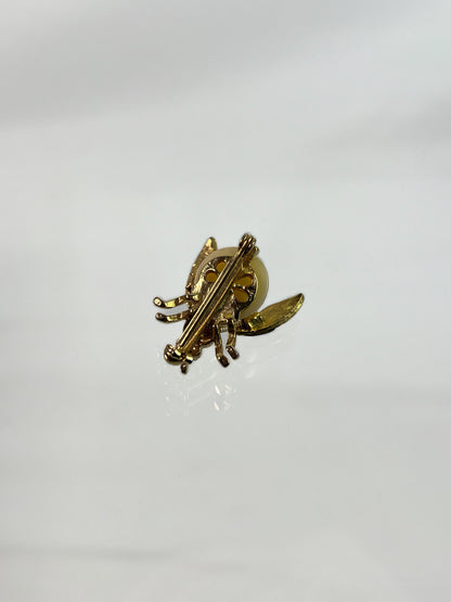 Vintage Jewelry - Brooch - Gold Tone Pearl Bumble Bee - Rhinestone Wings