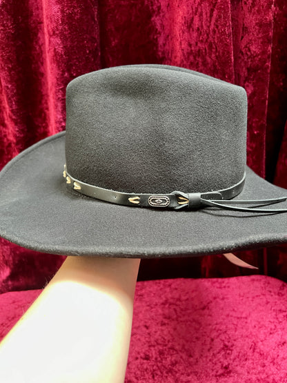Vintage Wool Felt Cowboy Hat – Black Wide Brim Western Cowboy Style - Renegade Headwear - Medium