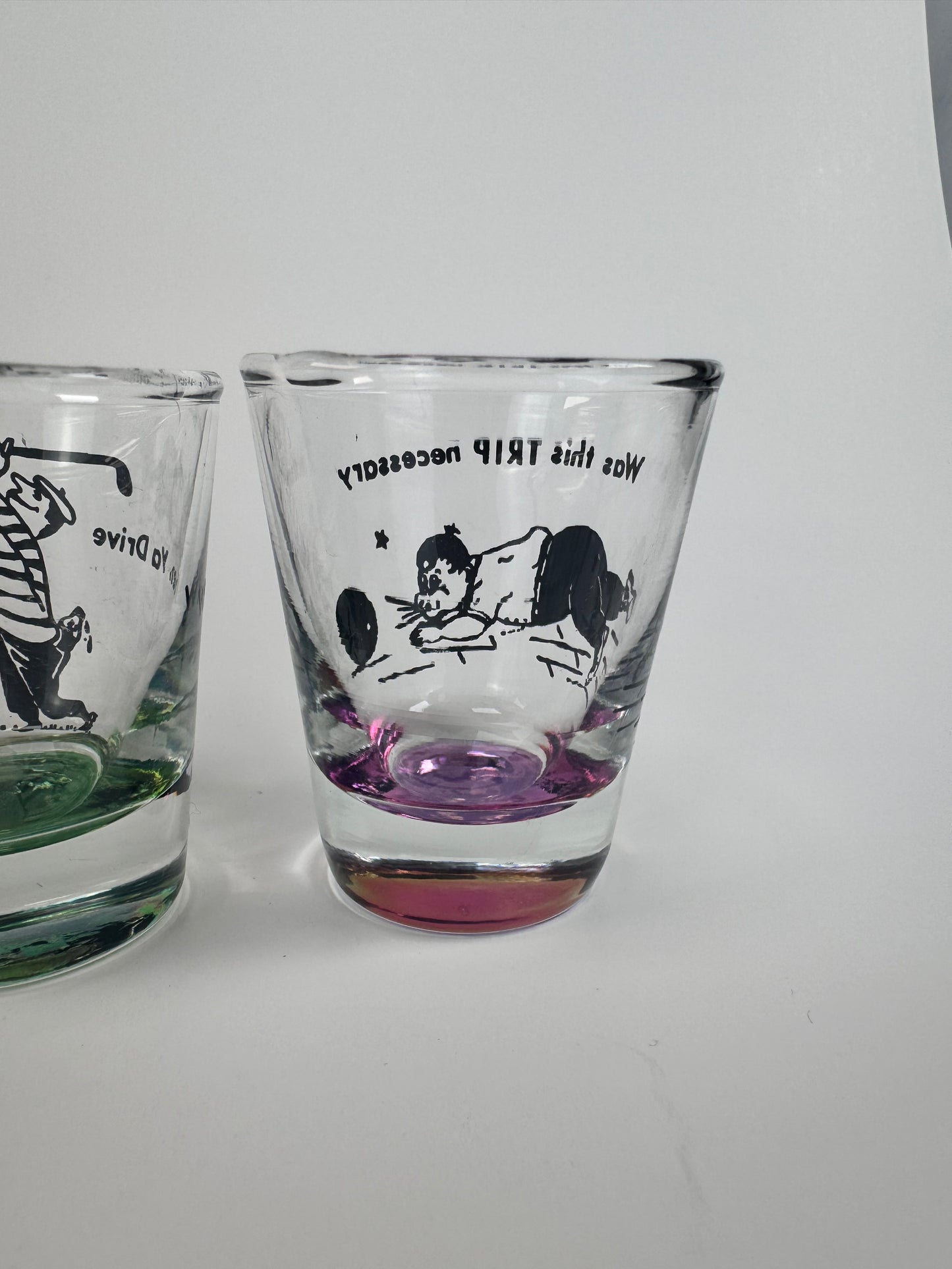 Vintage Barware - Kitschy Sports Humor - 1950s Shot Glass Set of 4