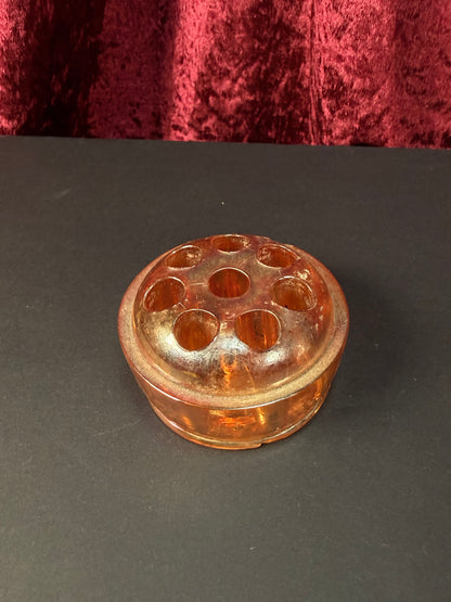 Vintage Carnival Glass Flower Frog – Marigold Iridescent Dome