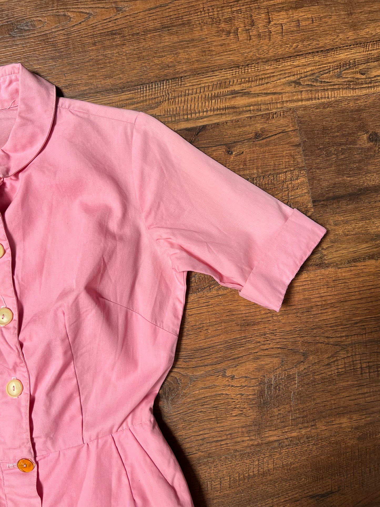 Vintage Clothing - Button Front Shirt Dress - Cotton Candy Pink - Small