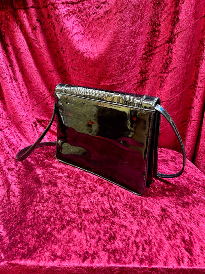 Vintage Accessories - Convertible Purse - Black Faux Patent Leather - Crocodile Skin Flap - Tandem Bags of California