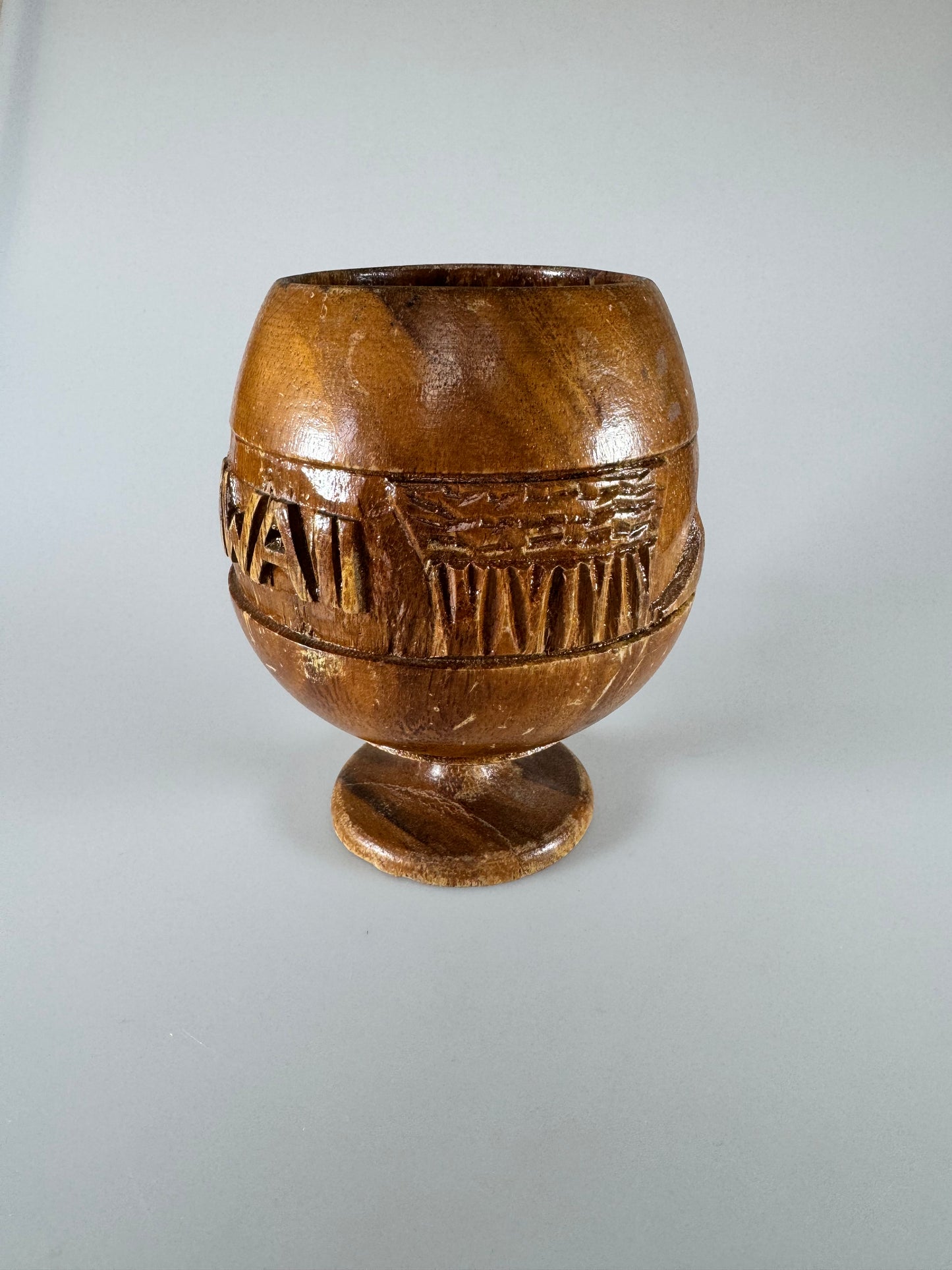 Vintage Hawaiiana Tiki Bar - Kahana woods Monkey Pod - Carved Wood Goblet